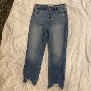 Abercrombie and fitch distressed high rise straight jeans